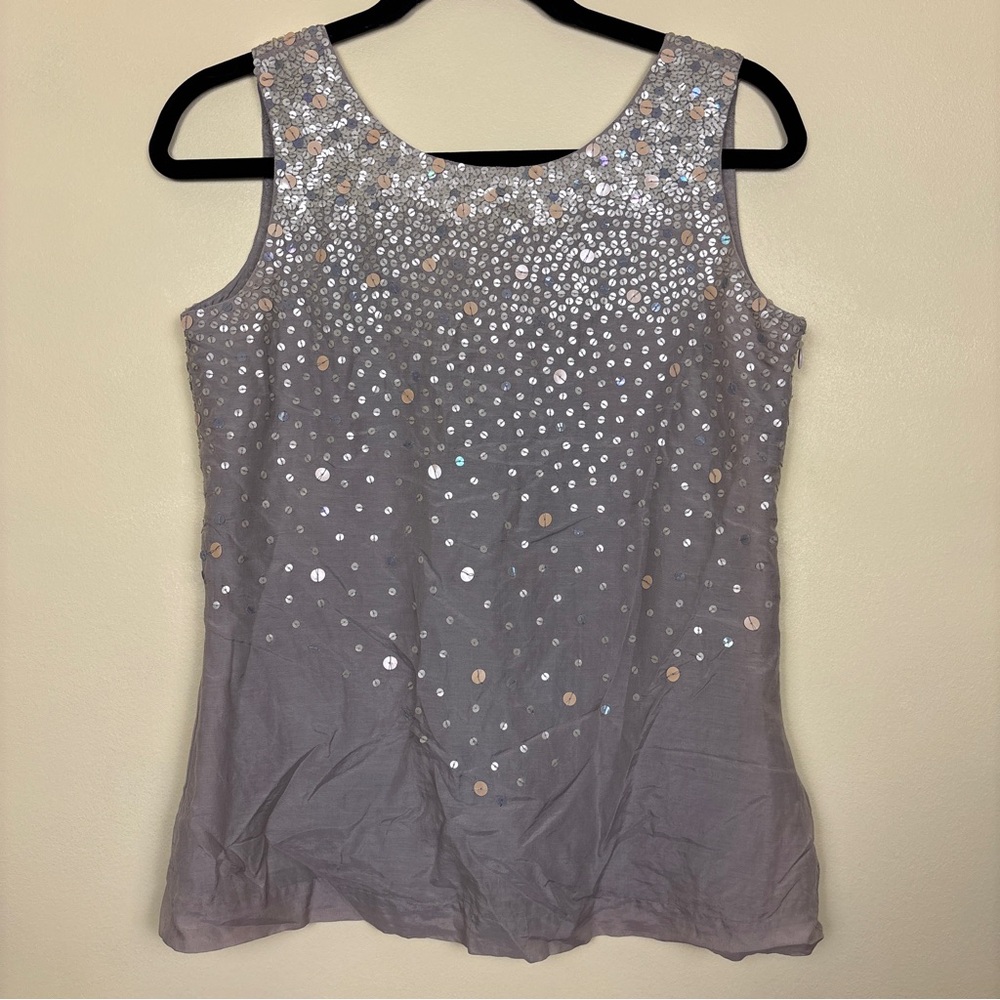 VINTAGE WALTER Shimmering Gray Sequin Tank Top Size 4 Cotton Silk Low Back
